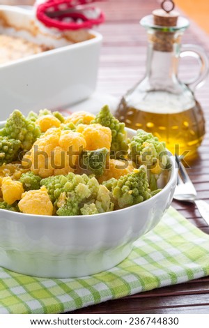 salad of green and yellow cauliflower
