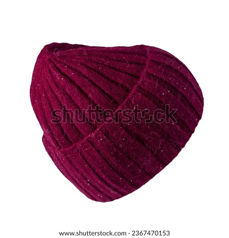 women's knitted burgundy hat isolated on white background. warm winter accessory Royalty-Free Stock Photo #2367470153