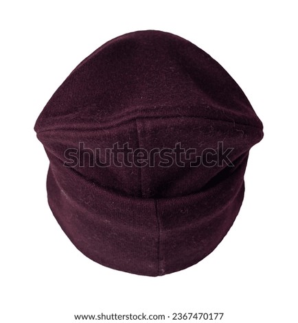 burgundy hat isolated on white background .knitted hat . Royalty-Free Stock Photo #2367470177