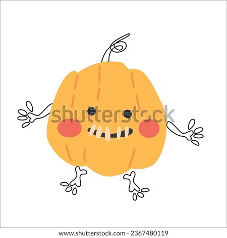 cute pumpkin character in skeleton costume