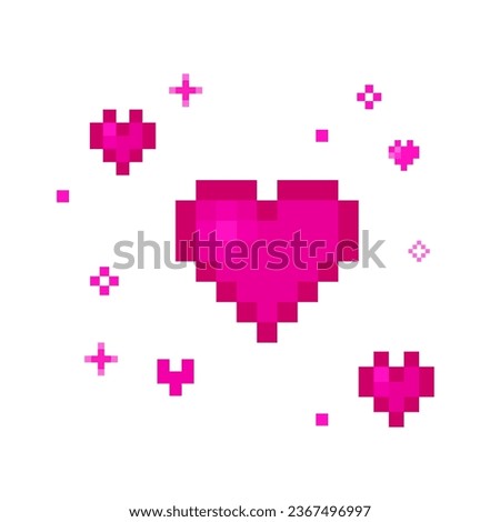 Heart Sparkling pixel set, vector sparkling pixel set, heart pixel art, Bright pink sparkling pixel