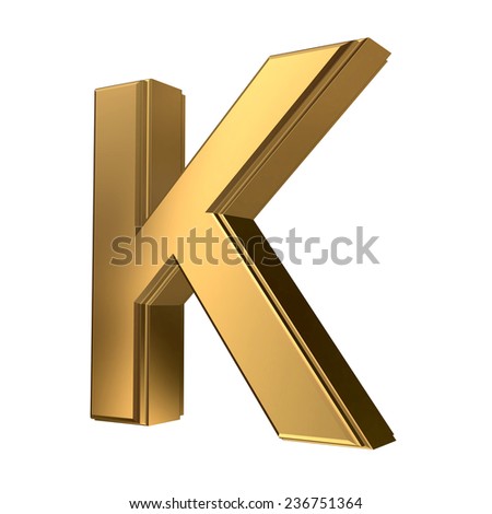 Golden font type letter K, uppercase 