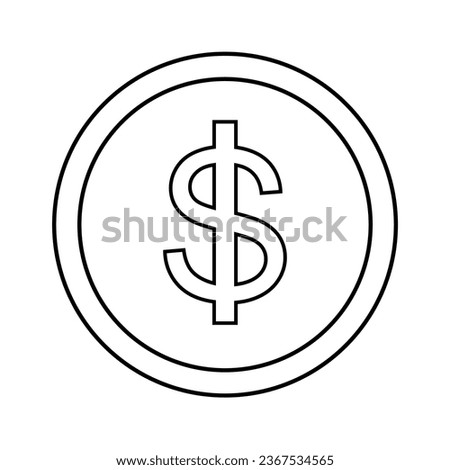 Dollar Coin Black and white Vector currency, business and commerce, payment and profit symbol of economy