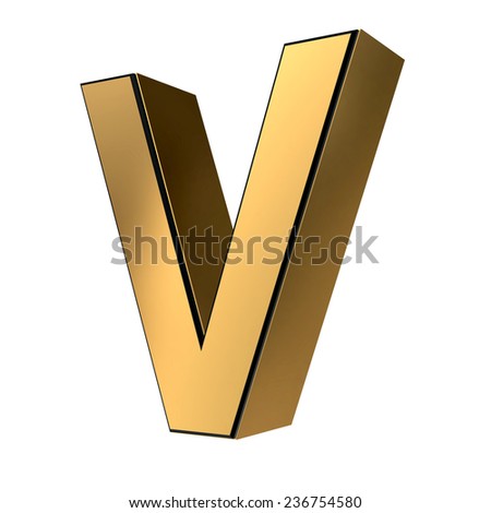 Golden with black rim high quality 3d render font type letter V isolated on white , uppercase