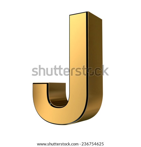 Golden with black rim high quality 3d render font type letter J isolated on white , uppercase