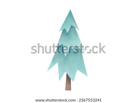 watercolor hand drawn Christmas tree cutout isolated on white background. Coniferous trees green happy New Year design. Simple pine-trees clip art. Winter holiday evergreen forest tree