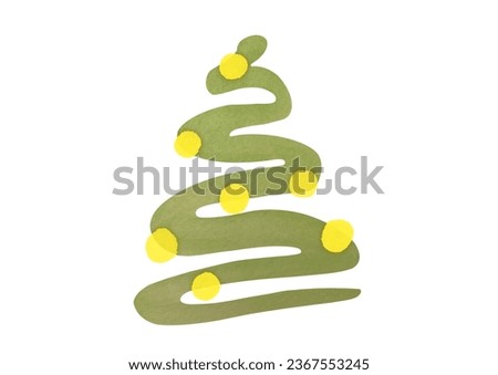 watercolor hand drawn Christmas tree cutout isolated on white background. Coniferous trees with yellow garland. happy New Year design. Simple pine-trees clip art. Winter holiday evergreen forest tree