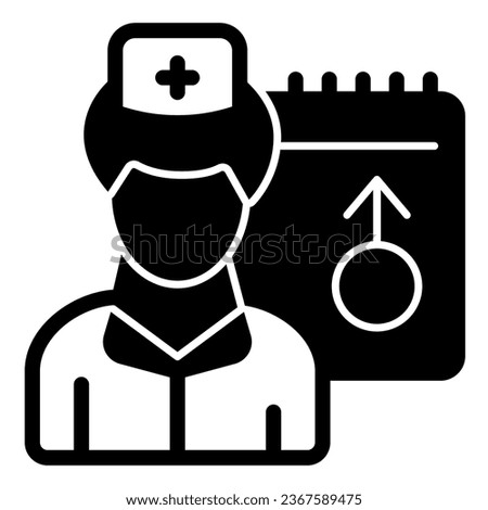Male doctor and schedule solid icon, World cancer day concept, Doctor Appointment sign on white background, male nurse with calendar icon in glyph style for mobile and web. Vector graphics