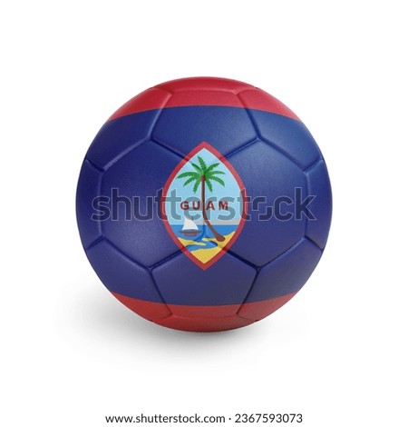3D soccer ball with Guam team flag. Isolated on white background