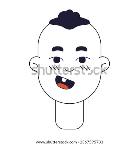 Cute baby smiling with one tooth flat line color vector character head. Editable cartoon avatar icon. Face emotion. Cheerful baby boy simple cartoon spot illustration for web graphic design
