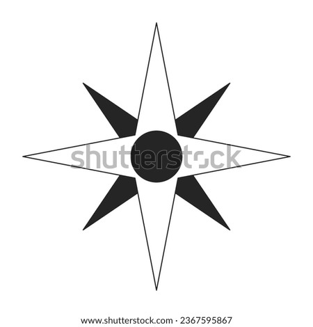 Compass rose showing direction flat monochrome isolated vector object. World sides. Orienteering. Editable black and white line art drawing. Simple outline spot illustration for web graphic design