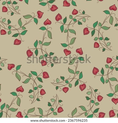 Seamless floral pattern with blooming branches. Folk style. On light background.