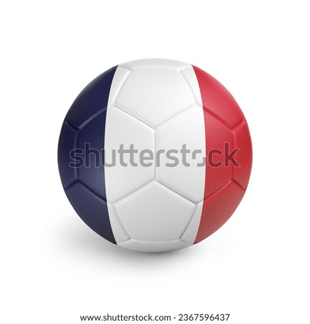 3D soccer ball with France team flag. Isolated on white background