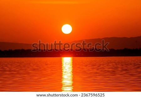 Panorama Of Autumn River Landscape.Sun Shine Over Blue Water  River