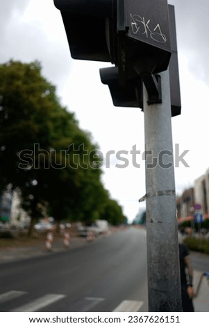 A vertical shot of a streetlight