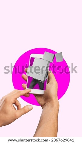 Banner collage of hand hold phone with postman