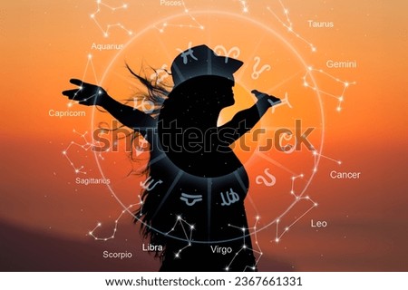 Concept of horoscope, happy person and zodiac sign