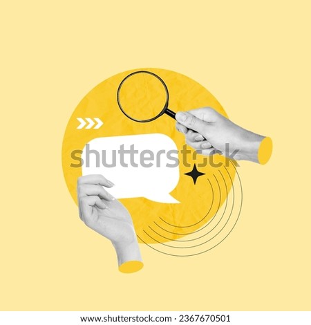 survey feedback, evaluation feedback, speech bubble, speech, magnifying lens, evaluation feedback, examining response, giving opinion on topic, consideration, discussion, debate feed Royalty-Free Stock Photo #2367670501