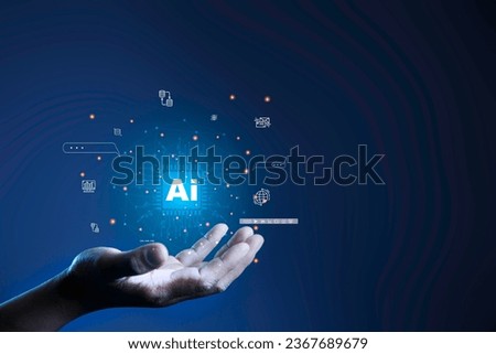 Ai tech, Search Engine Optimization-SEO concept. businessman show virtual graphic Global Internet networks With AI. Ai data analysis and Management System for web 3.0 on Futuristic virtual screen.