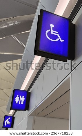 Handicap toilet sign, male female lavatory diaper change room signage
