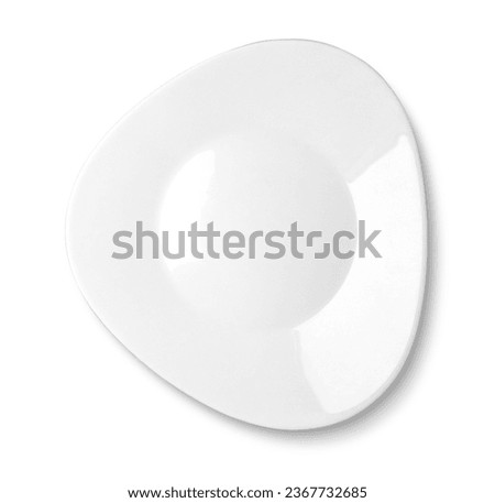 triangular white plate isolated on white background, top view, clipping path Royalty-Free Stock Photo #2367732685
