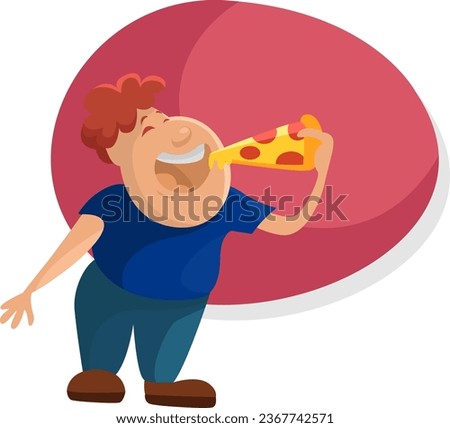 Boy eating pizza, illustration, vector on a white background.