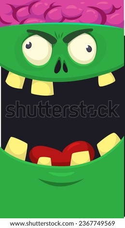 Cartoon funny green zombie. Halloween  illustration of zombie creature. Party poster invitation or package design