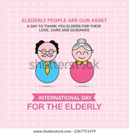 International Day for the Elderly, 1st October. Wishes Template Vector. Grand Father, Grand Mother Characters


