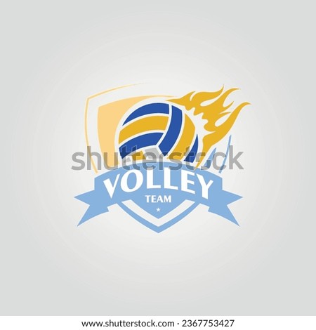 emblem of volleyball logo with fire icon, illustration vector of academy volley design