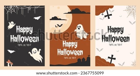 Happy Halloween party posters set vector illustration Halloween social media post Brochure  halloween minimal  theme poster letter banner , halloween invitation card