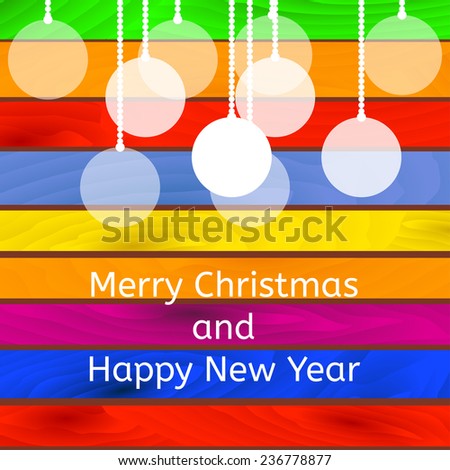 Vintage Christmas Vector with Xmas balls Icons and Holiday Elements Set, Wooden Background