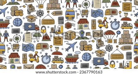 Shipping and delivery concept art. Hand drawn sketch. Seamless pattern background for your design