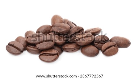 Many aromatic roasted coffee beans isolated on white Royalty-Free Stock Photo #2367792567