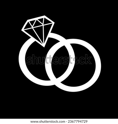 Rings with diamond icon. Outline and silhouette ring. Vector illustration isolated on white background. Wedding symbol.