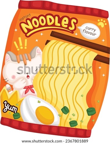 a vector of instant ramen packaging with a cat design 