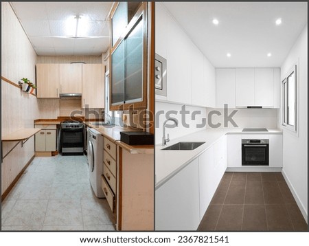 Before and after kitchen renovation in Barcelona Royalty-Free Stock Photo #2367821541