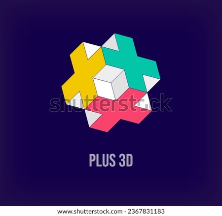 Cube plus logo design template. Unique color transitions. Gaming, healthcare and business growth logo template. vector