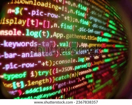 Software background technology. Writing programming code on laptop. Abstract computer script code. Computing, cyberspace , future and innovation concept. Programmer occupation j. Web software