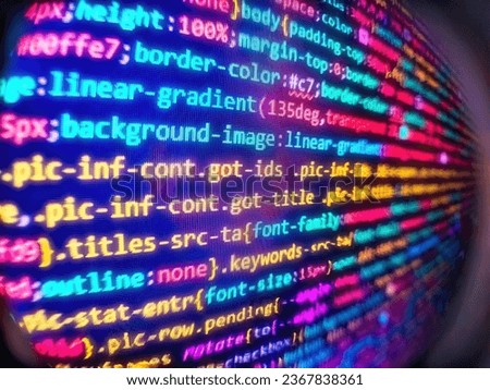 Coding application by programmer developer. Abstract computer script code on screen. Software developer programming code on computer. Software developer coding screen. Programmer occupation