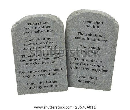 Moses Ten Commandments Stones Isolated on White Background. Royalty-Free Stock Photo #236784811