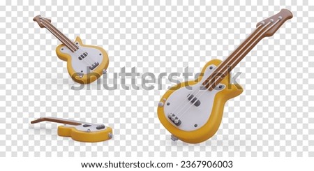 Realistic guitar in different positions. Classical stringed musical instrument. Electric guitar. Colored vector icons. Isolated image for shop, music school