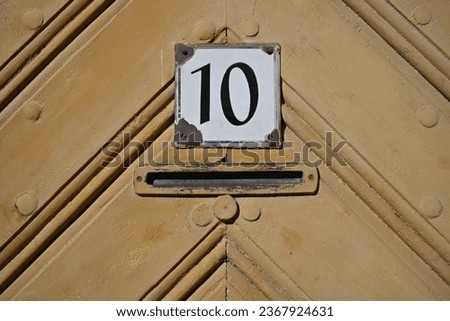 Vintage street sign ten 10 yellow diagonal door