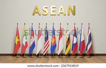 flags of ASEAN an abbreviation for the Association of Southeast Asian Nations,is a political and economic union of 10 states in Southeast Asia Royalty-Free Stock Photo #2367924819