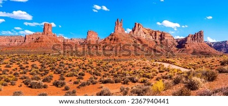Red rock canyon in the desert. Panorama of red rock canyon desert. Canyon desert panorama. Desert in canyon Royalty-Free Stock Photo #2367940441
