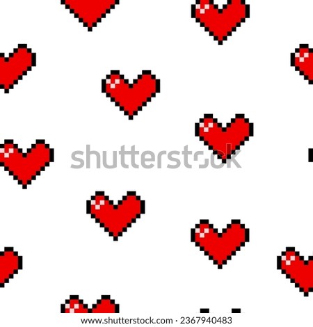 red heart pixel love romatic passion seamless pattern