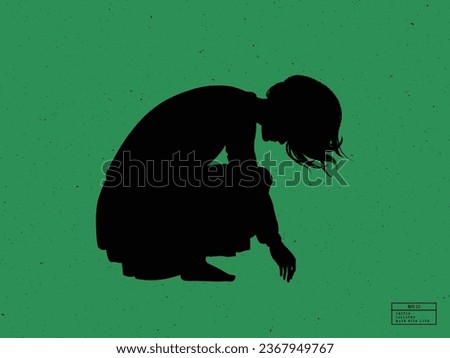 Silhouette of person underwater. Sitting woman isolated vector outline