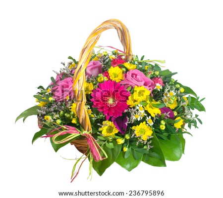 Gift flower basket on a white background