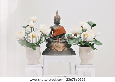 close up buddha statue wallpaper background, copy space for text, thai traditional concept
