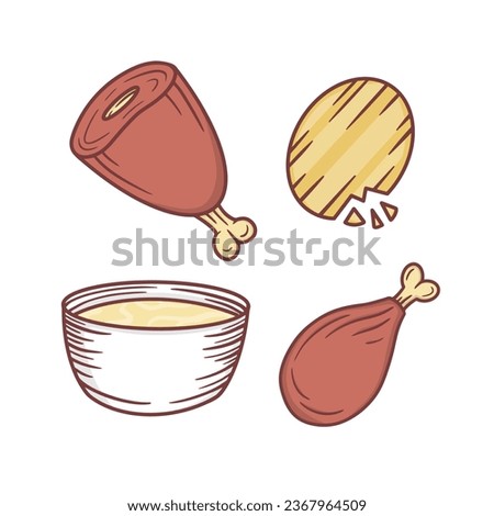 Food Collection Set of Meat, Potato Chip, Soup and Chicken