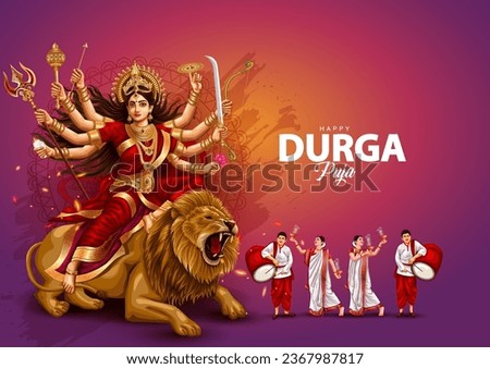 Indian God shri Druga in Happy Durga Puja Subh Navratri red background. vector illustration design Royalty-Free Stock Photo #2367987817